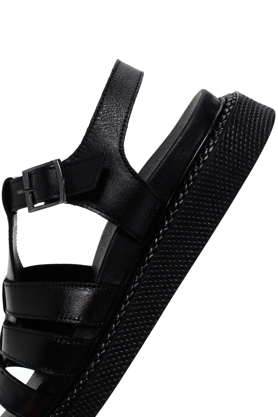Women's Black Strappy Leather Comfort Sandals