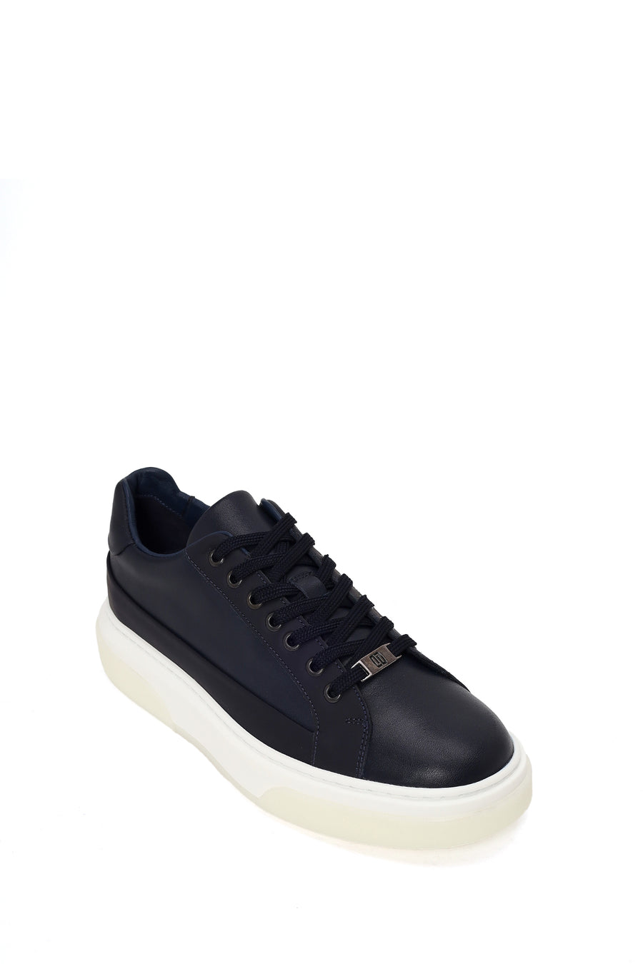 Erkek Lacivert Bağcıklı Kalın Tabanlı Deri Sneaker