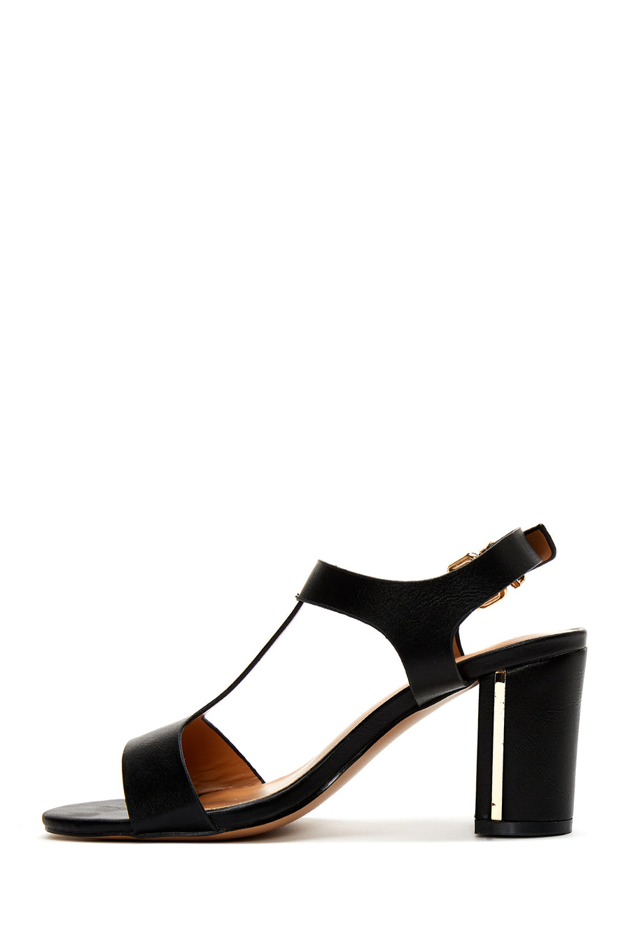 Women's Black Ankle Strap Thick Heeled Sandals