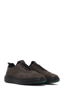 Male Gray Lace-Up Thick-Soled Nubuck Leather Sneaker | Derimod