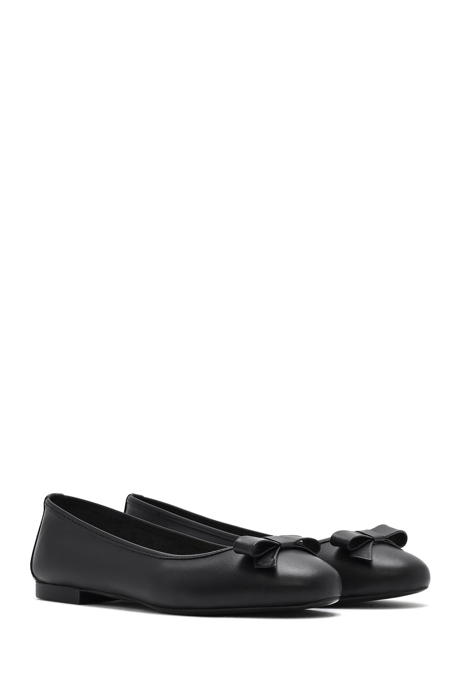 
Women's Black Leather Ballet Flats with Bow
