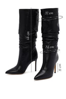 Woman Black High Thin-Heeled Leather Boots | Derimod