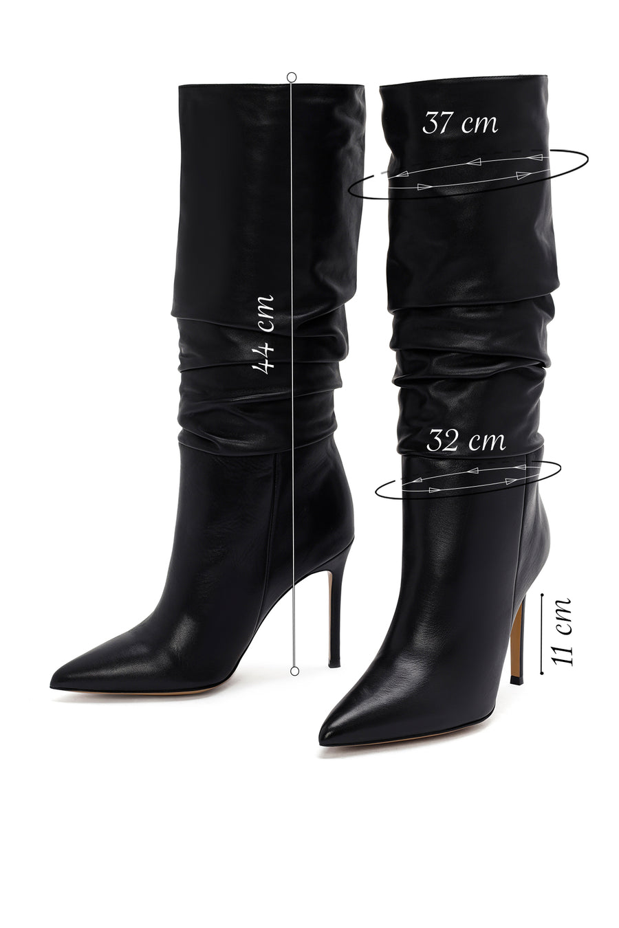 Woman Black High Thin-Heeled Leather Boots