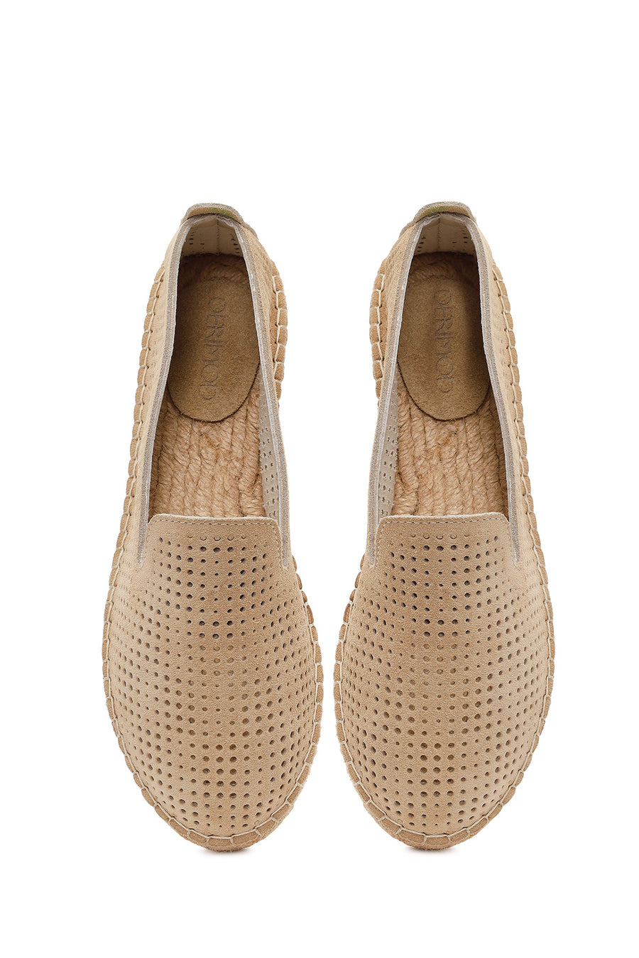 Women's Beige Patterned Suede Leather Espadrilles