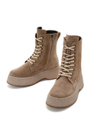 Women's Beige Thick Soled Boots Suede Leather Boots | Derimod