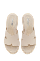 Woman Beige Leather Slippers | Derimod