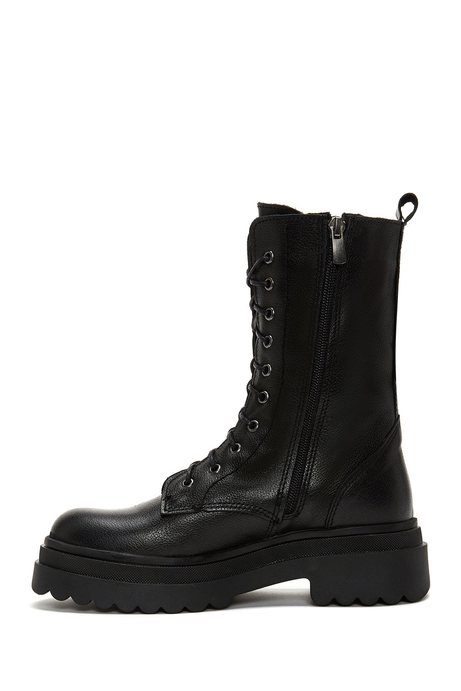 Women's Black Zippered Boots Flat Leather Boots