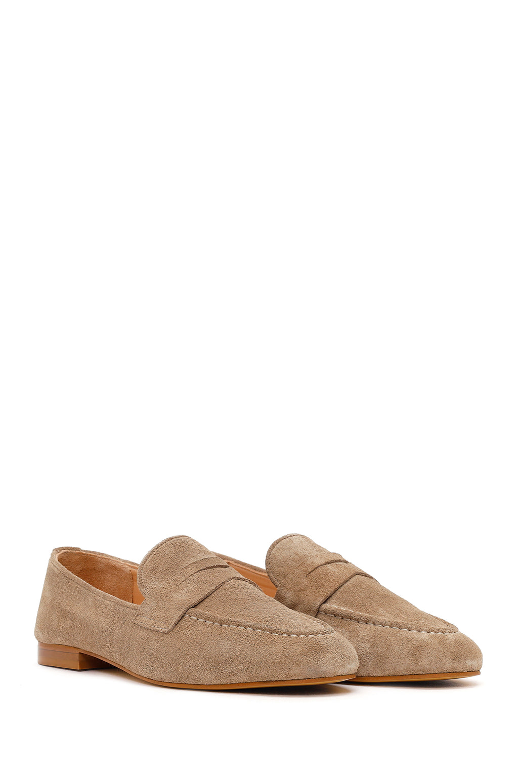 Kadın Bej Süet Deri Maskülen Loafer