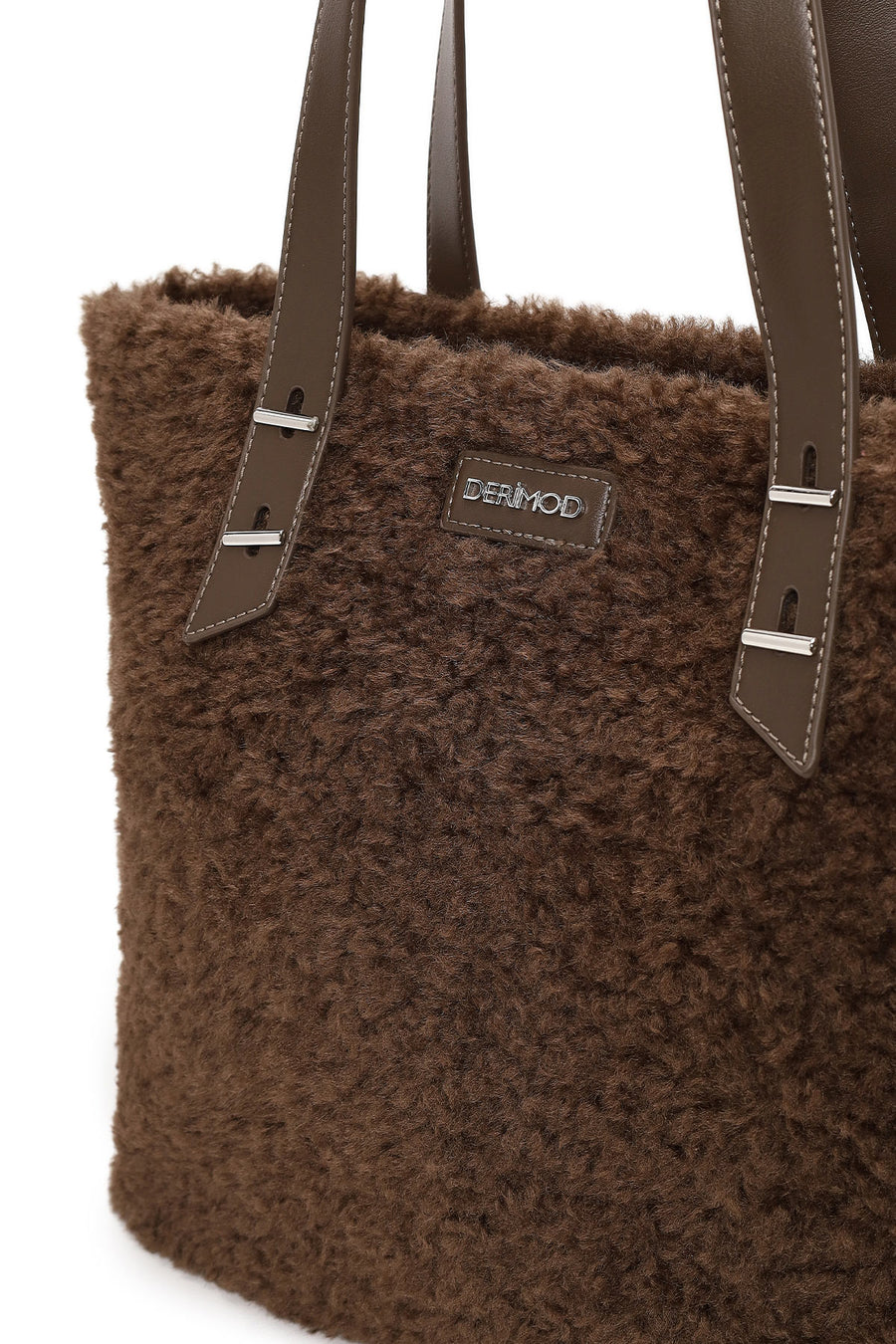 Woman Brown Plush Teddy Shoulder Bag
