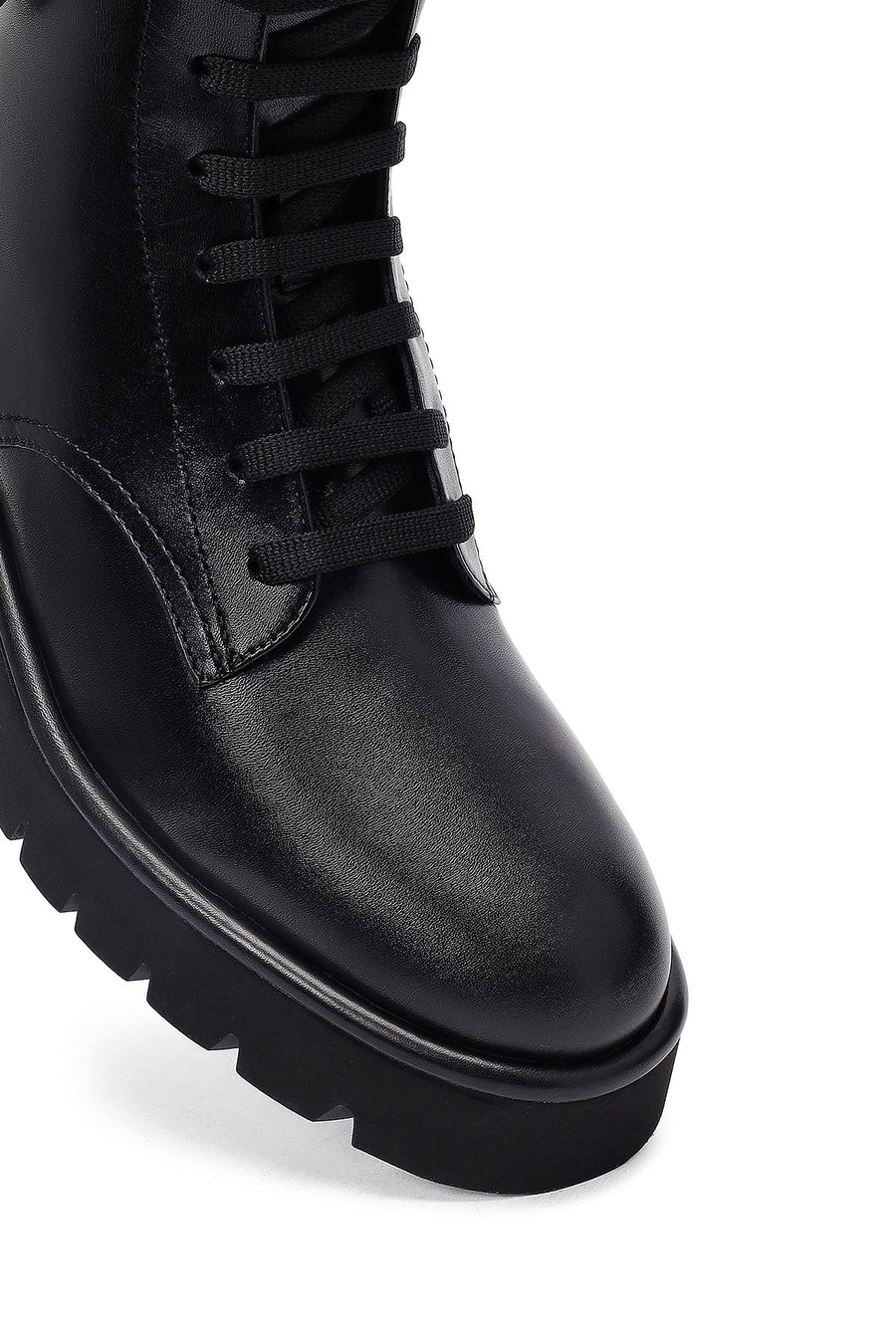 Women's Black Zippered Thick-Soled Leather Ankle Boots