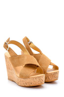 Women's Suede Leather Wedge Heeled Sandals | Derimod