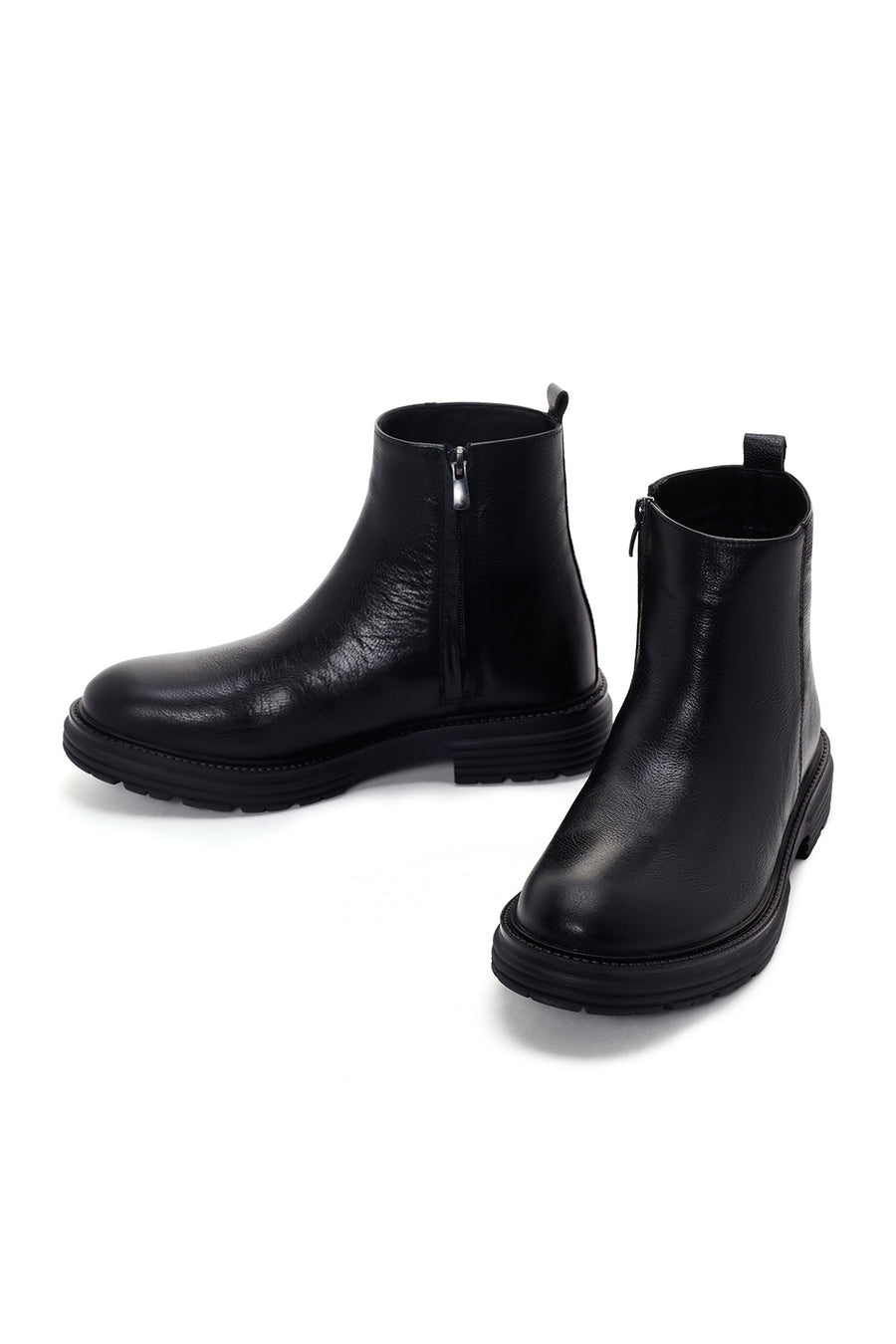 Men's Black Zippered Leather Casual Boots