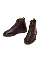 Male Brown Lace-Up Zip Closure Leather Casual Boots | Derimod