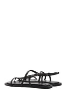 Women's Black Leather Flip-Flop Sandals | Derimod