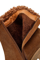 Women's Brown Zippered Thick Heel Suede Leather Boots | Derimod