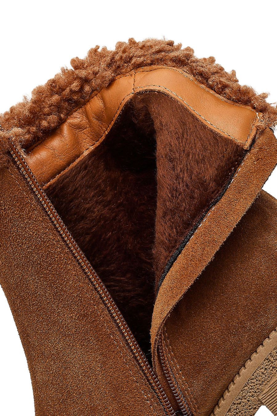 Women's Brown Zippered Thick Heel Suede Leather Boots