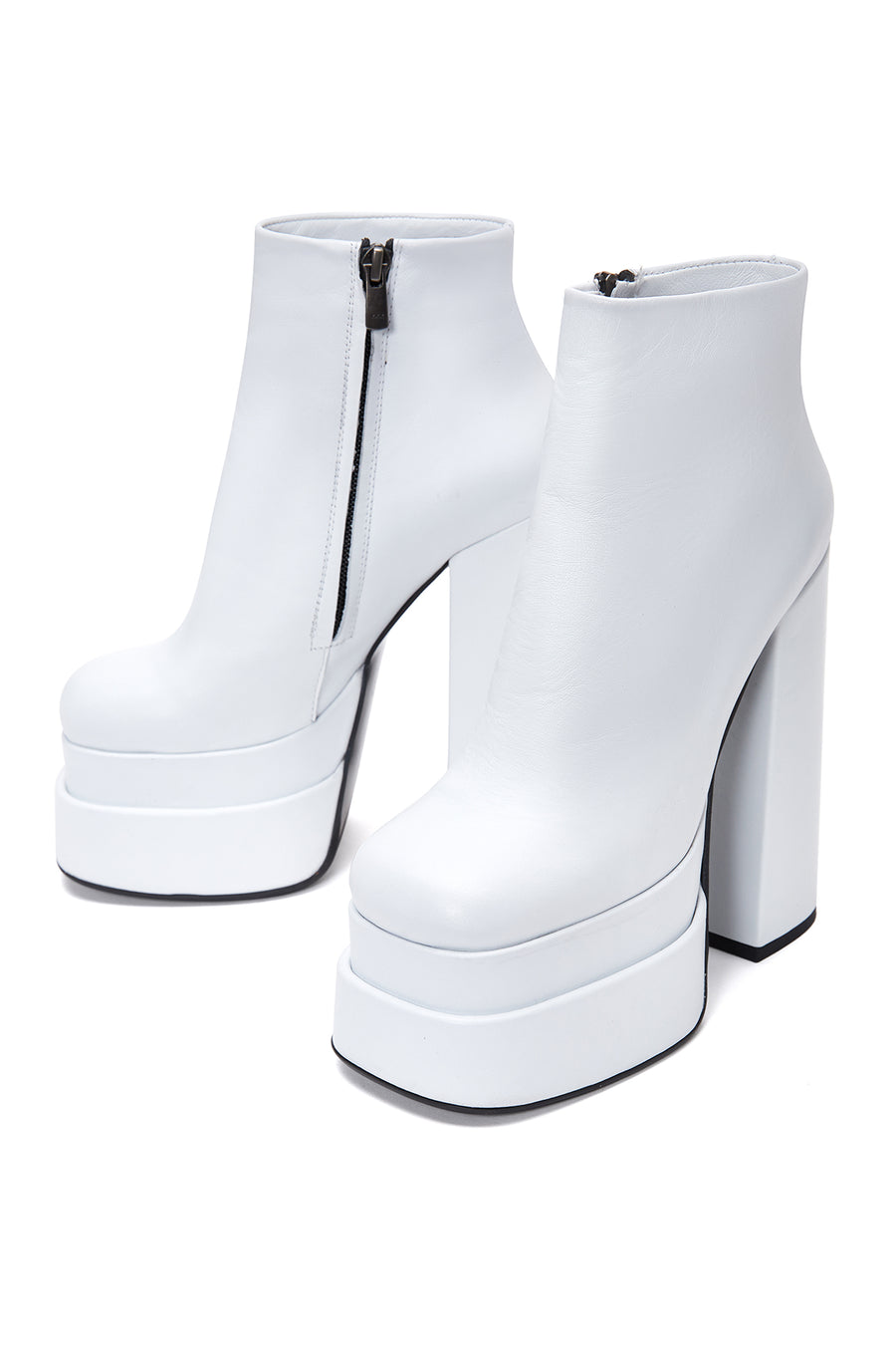Women's White Leather Platform High Heel Boots