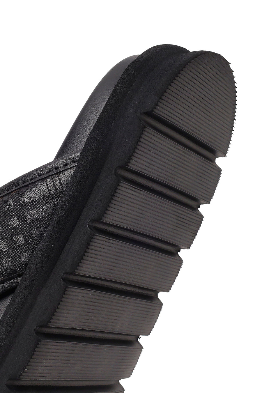 Men's Black Patterned Leather Slippers