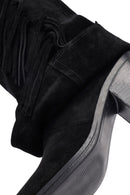 Woman Black Chunky Heel Suede Leather Boat | Derimod