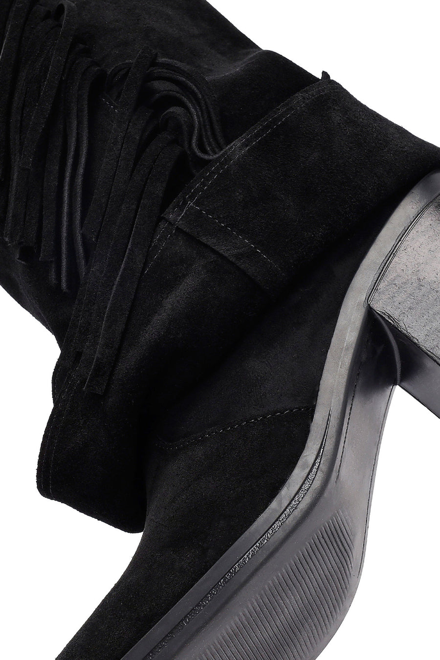 Woman Black Chunky Heel Suede Leather Boat
