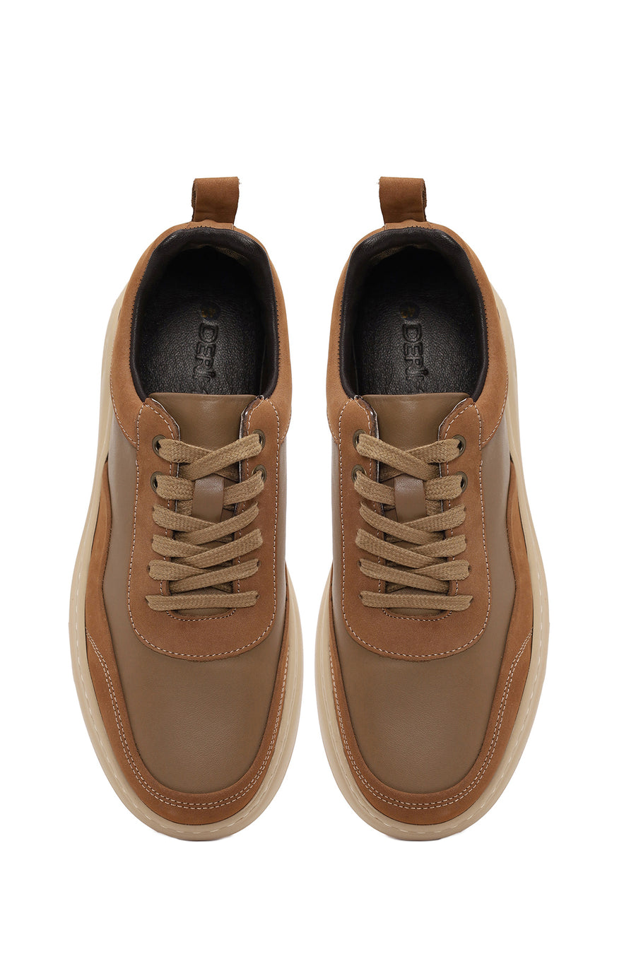 Male Mink Lace-Up Thick-Soled Leather Sneaker