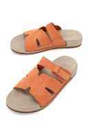 Woman Orange Strapped Nubuck Leather Slipper | Derimod