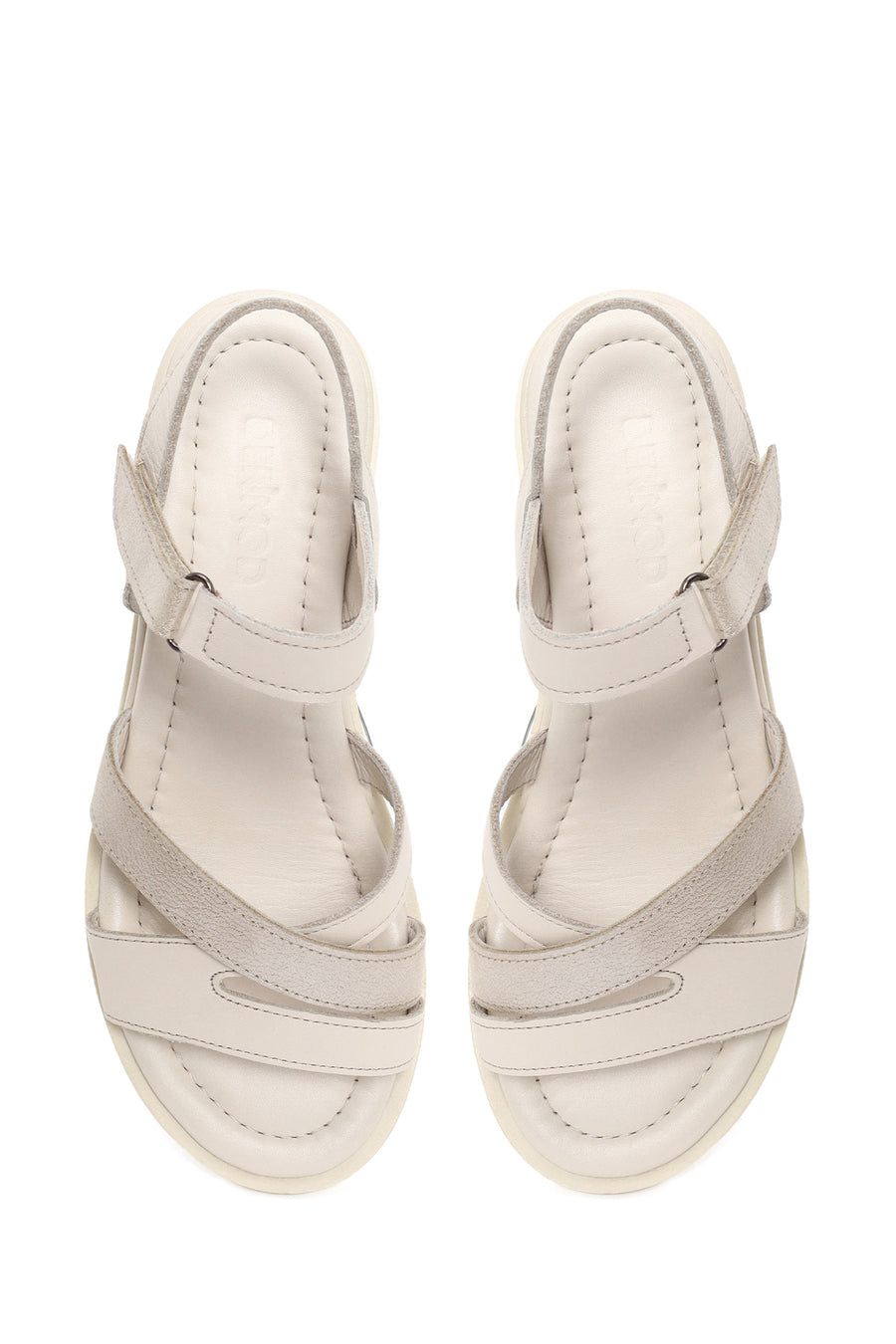 Woman Cream Ankle-Strap Leather Sandals