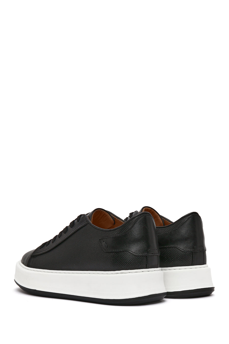 Men's Black Lace-up Thick-Sole Leather Sneaker