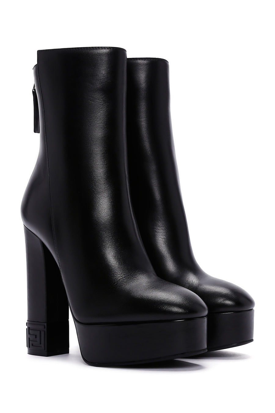 Women's Black High Heeled Platform Leather Boots