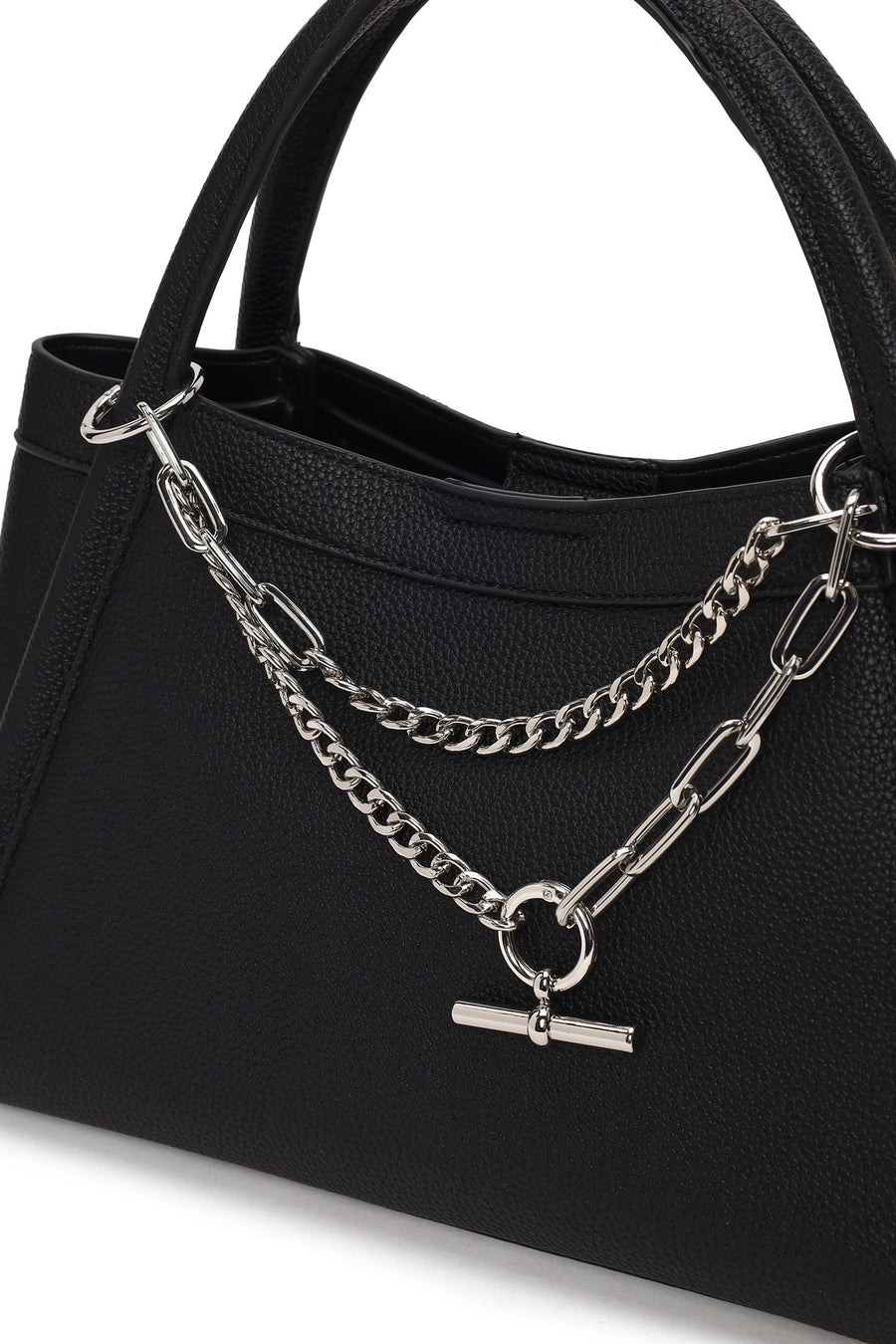 Woman Black Long-Strap Charm Shoulder Bag