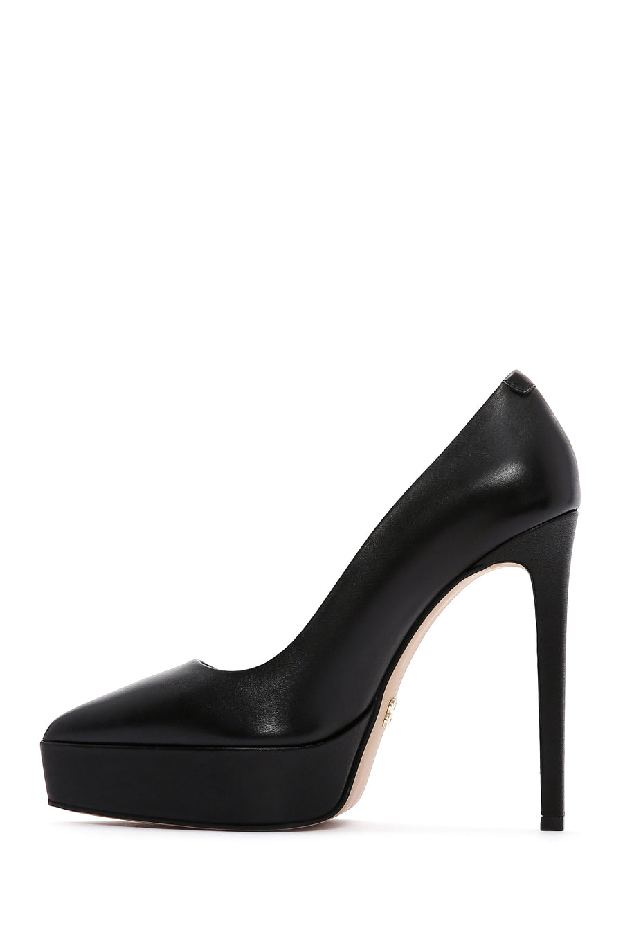 Women's Black Platform Heeled Leather Stiletto