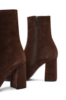 Woman Brown Zip Closure Chunky Heeled Suede Boots | Derimod