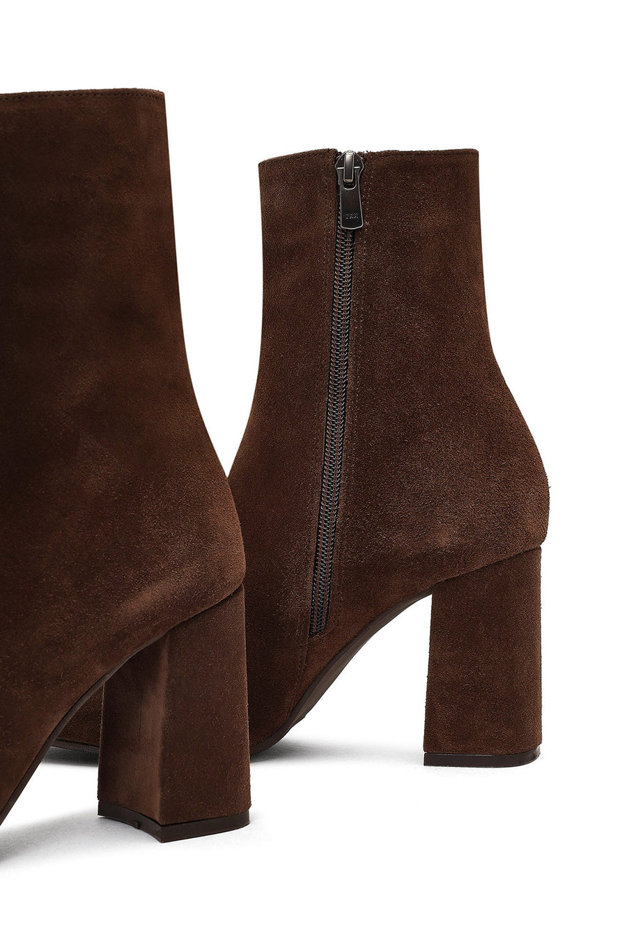 Woman Brown Zip Closure Chunky Heeled Suede Boots