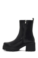 Women's Black Zippered Thick Heeled Leather Boot | Derimod