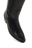 Women's Black Low-Heeled Leather Cowboy Boots | Derimod