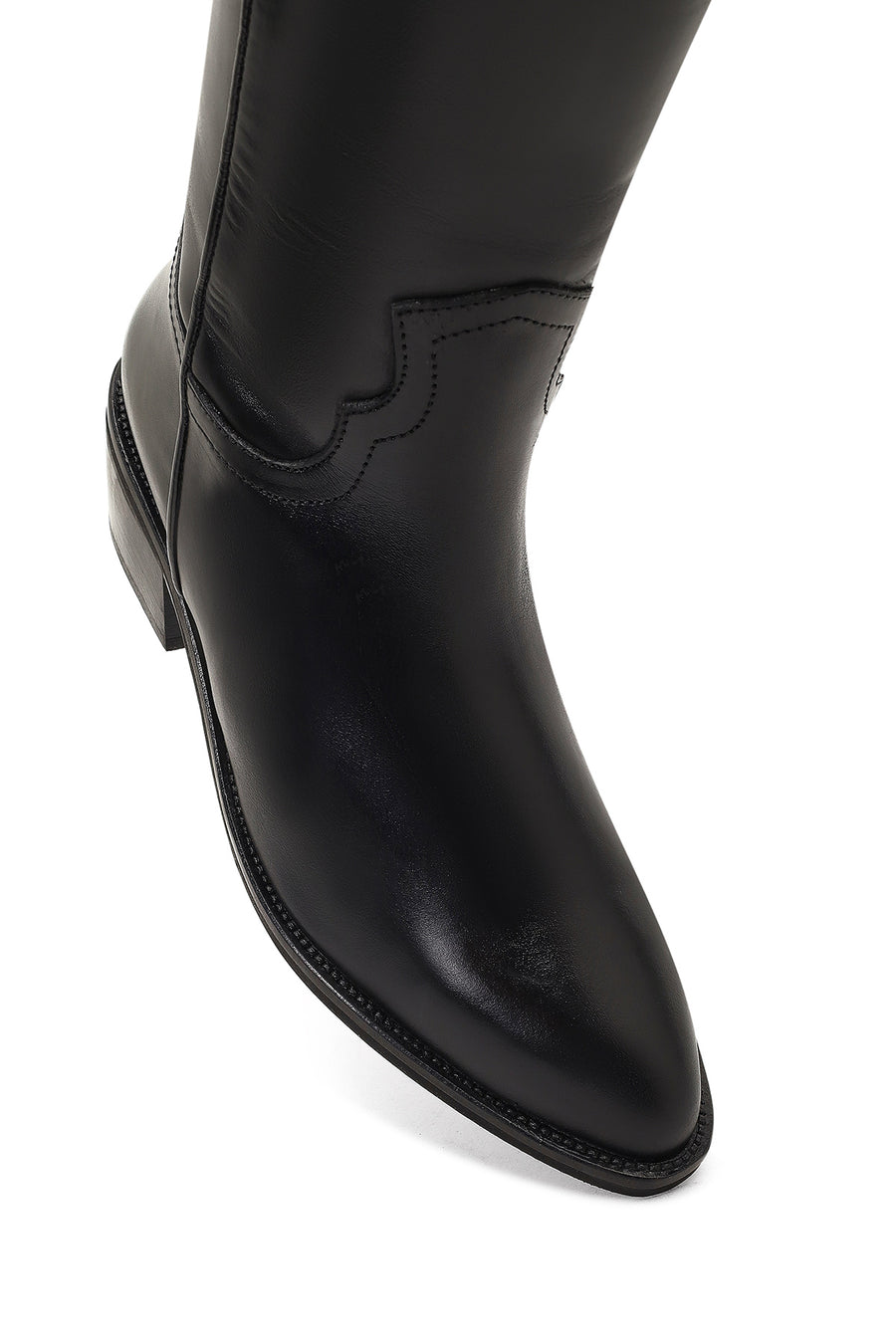 Women's Black Low-Heeled Leather Cowboy Boots