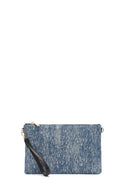 Women's Blue Long Chain Strap Jean Fabric Clutch Bag | Derimod
