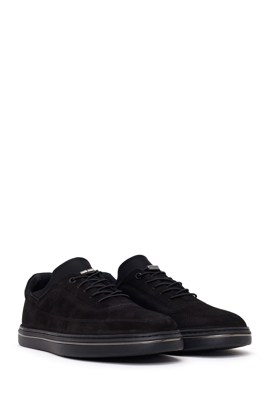Erkek Siyah Bağcıklı Nubuk Deri Casual Sneaker