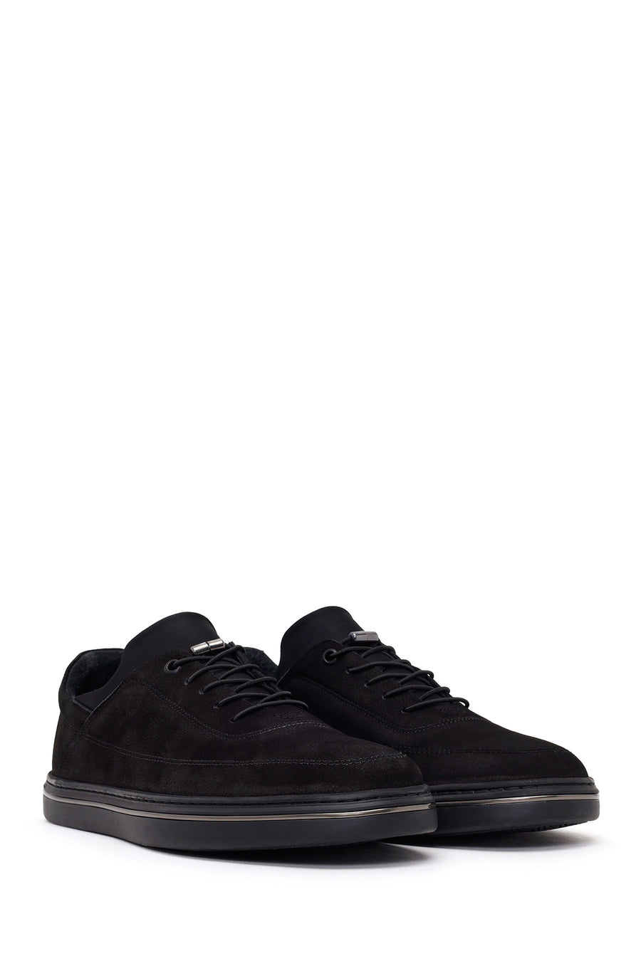 Male Black Lace-Up Nubuck Leather Casual Sneakers