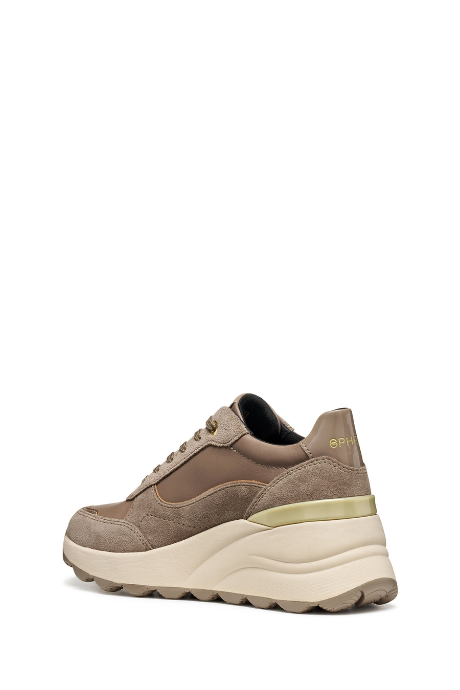 Geox Women Mink D Spherica Ec13 A - Nappa+Sued Lace-Up Wedge Heel Leather Sport Sneaker