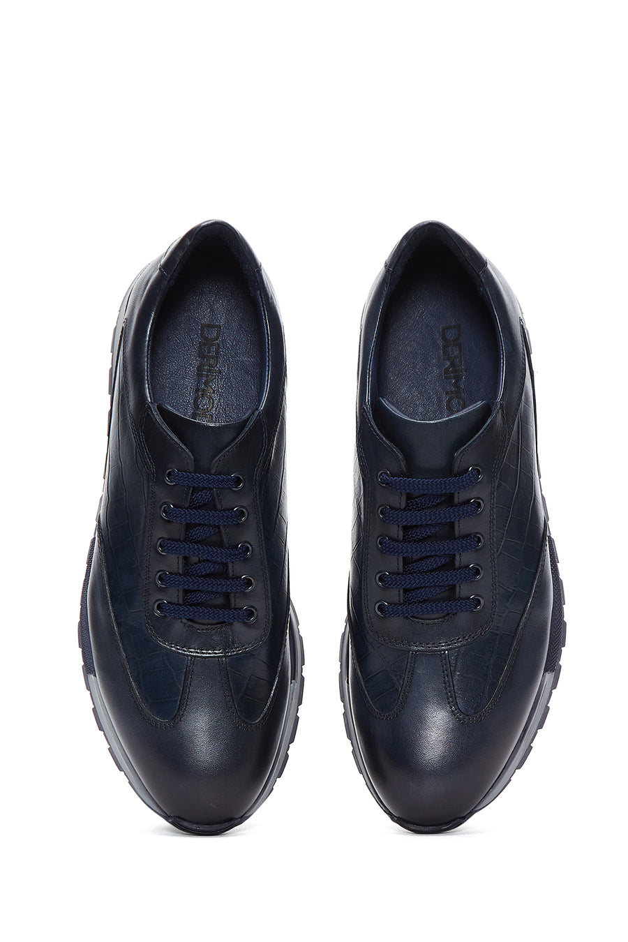 Erkek Lacivert Deri Desenli Sneaker