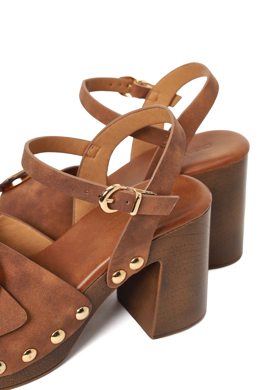 Woman Brown Ankle-Buckle Platform Chunky High-Heel Suede Sandals