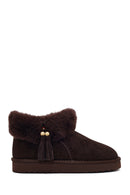 Woman Brown Embellished Suede Teddy Boots | Derimod