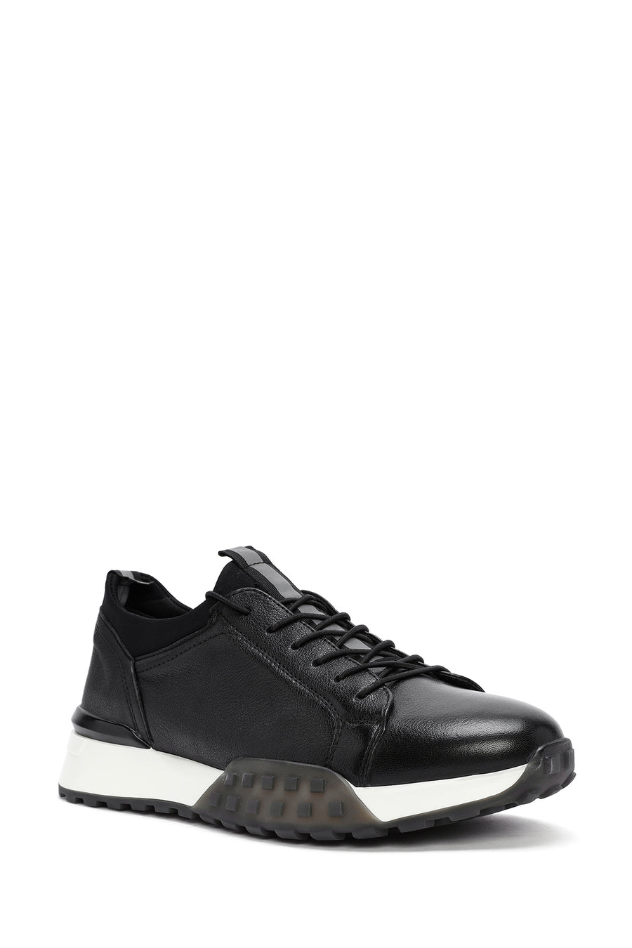 Men's Black Thick Sole Lace-up Leather Casual Sneaker