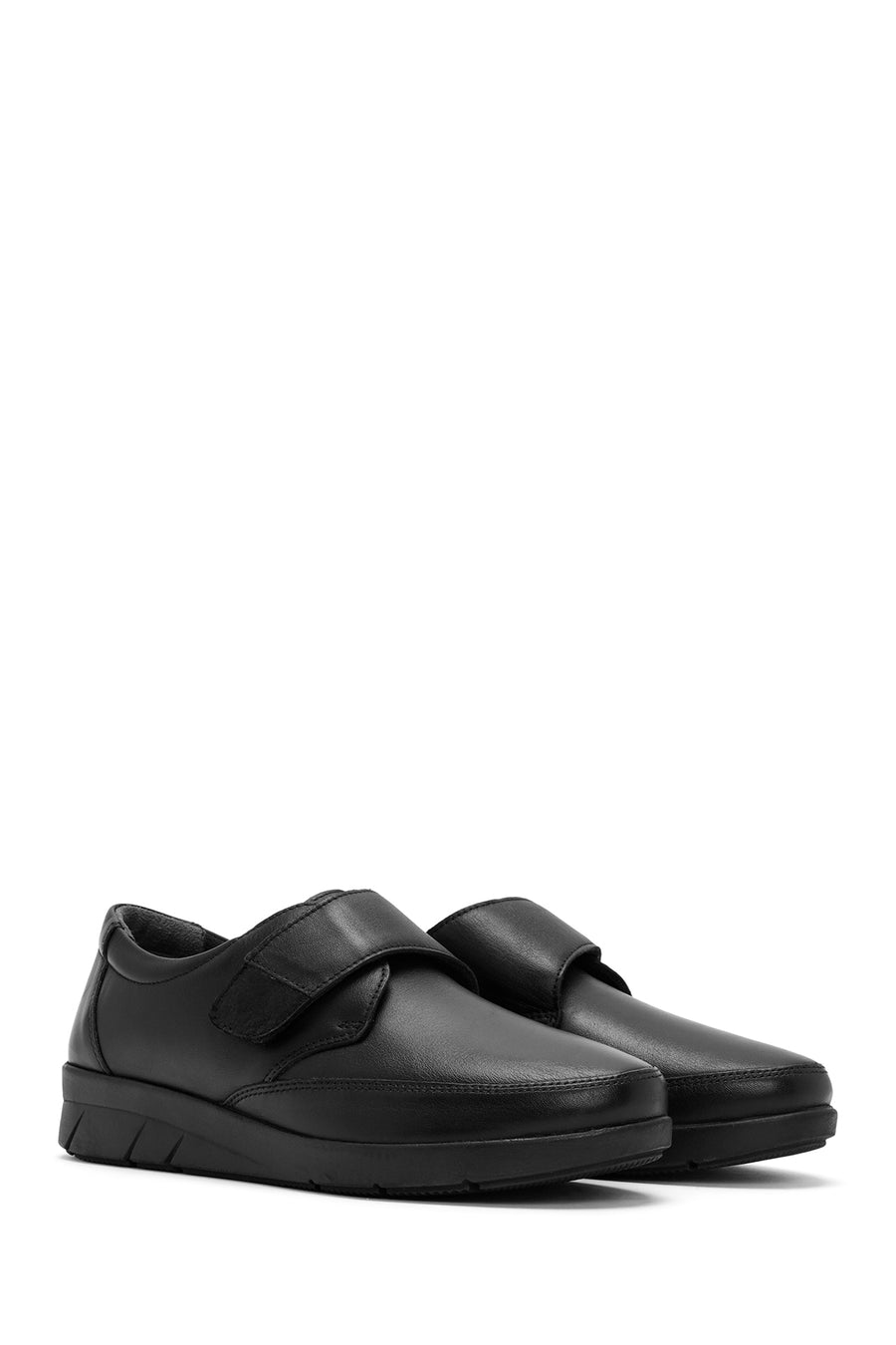 Woman Black Thick-Soled Leather Comfort Shoes