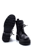 Women's Black Leather Zippered Boots | Derimod