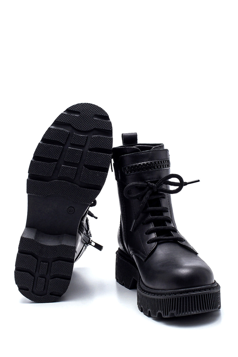 Women's Black Leather Zippered Boots