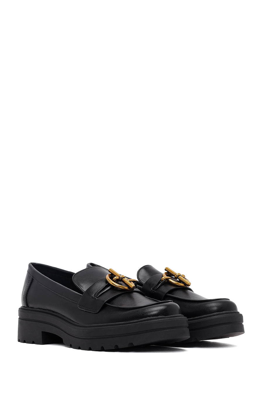 Women's Black Buckled Thick-Soled Masculine Loafer