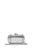 Women's Silver Long Strap Metallic Mini Clutch Evening Bag | Derimod