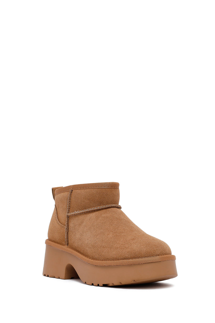 Woman Tan Thick-Soled Fur-Lined Suede Teddy Boots